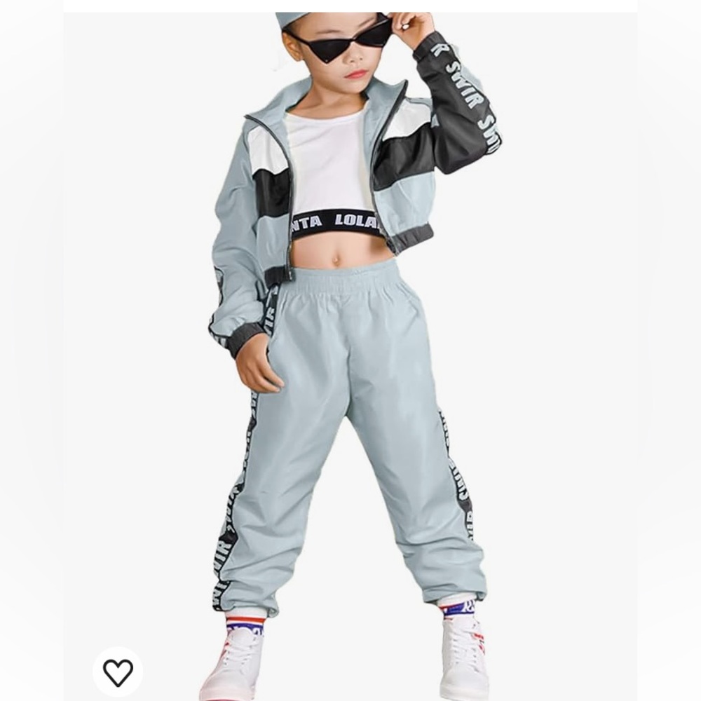 Girls Dance Set, Hip Hop Modern Jazz Team track suit light blue black 12/13